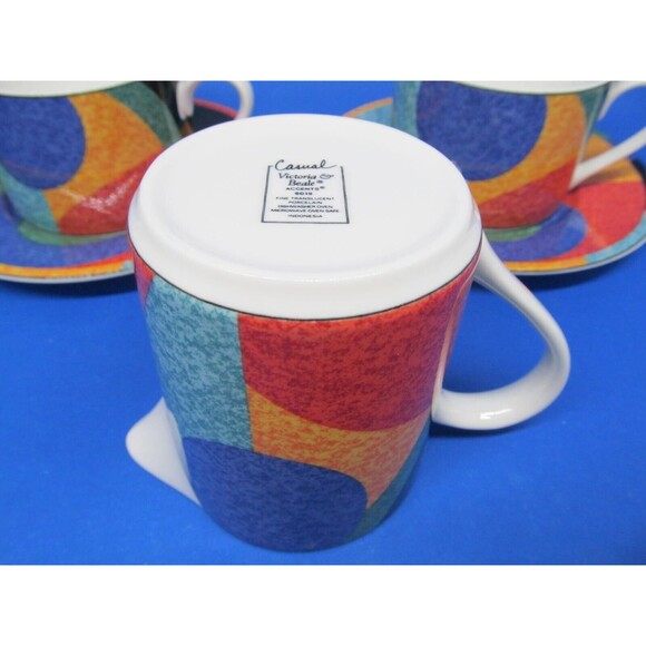 Victoria & Beale Accents  Set Of 2 Flat Coffee Cups & 2 Saucers  With Creamer EC - Picture 2 of 8